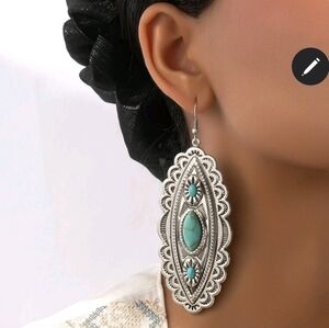 ✨3 FOR $28✨🆕️WESTERN STYLE BLUE TURQUOISE BOHO DROP EARRINGS - SILVER-TONE